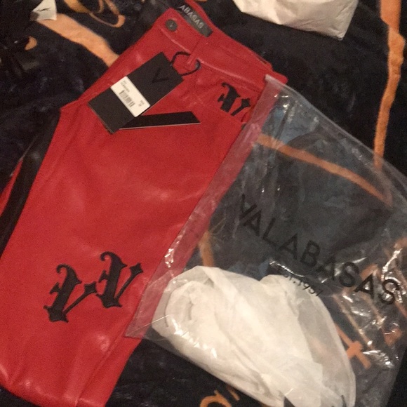 NWT MEN’S VALABASAS STACKED "ALI" RED BLACK LEATHER PANTS SIZE 30 - Picture 11 of 13